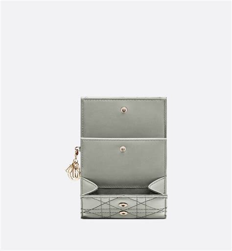 Lady Dior Lotus Wallet Stone Gray Patent Cannage Calfskin 